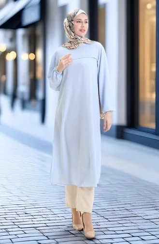 Tunique Longue Fendue Sur Le Côté 4104-01 Bleu Glacier 4104-01