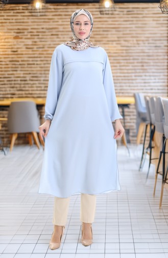 Yandan Yırtmaçlı Uzun Tunik 4104-01 Buz Mavisi