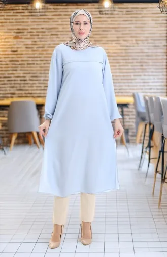 Tunique Longue Fendue Sur Le Côté 4104-01 Bleu Glacier 4104-01