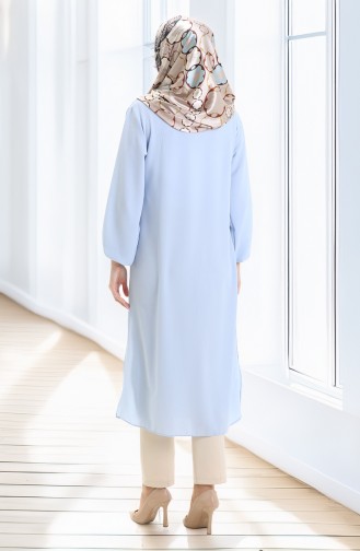 Yandan Yırtmaçlı Uzun Tunik 4104-01 Buz Mavisi