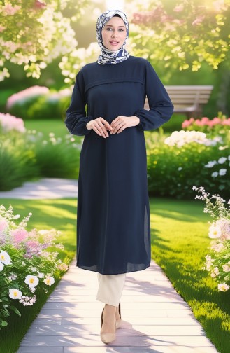 Yandan Yırtmaçlı Uzun Tunik 4104-04 Lacivert