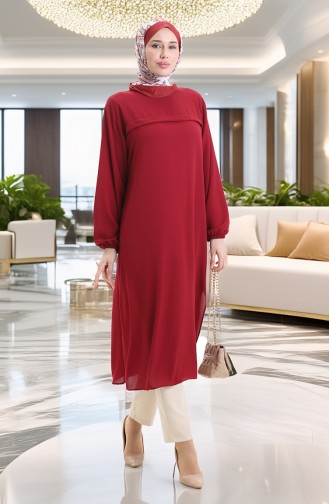 Yandan Yırtmaçlı Uzun Tunik 4104-06 Bordo