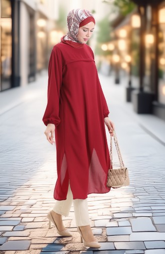 Yandan Yırtmaçlı Uzun Tunik 4104-06 Bordo