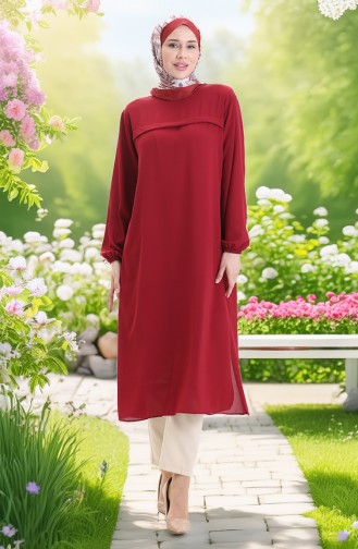 Yandan Yırtmaçlı Uzun Tunik 4104-06 Bordo