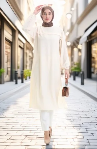 Tunique Longue Fendue Sur Le Côté 4104-07 Crème 4104-07