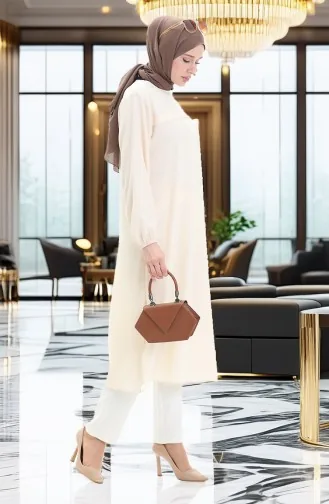 Tunique Longue Fendue Sur Le Côté 4104-07 Crème 4104-07