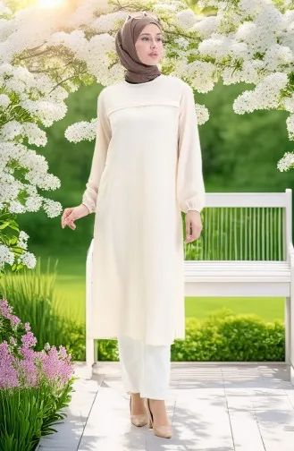 Tunique Longue Fendue Sur Le Côté 4104-07 Crème 4104-07