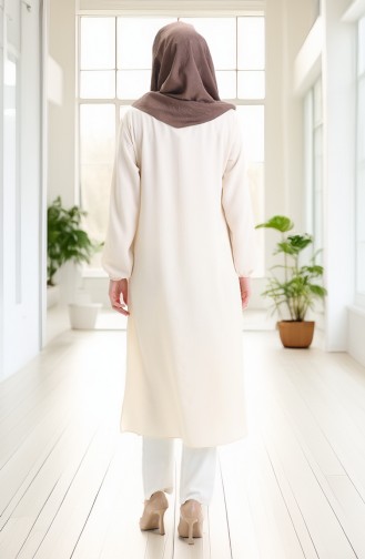 Yandan Yırtmaçlı Uzun Tunik 4104-07 Krem