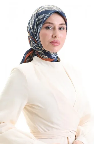 Karaca Patroon Cupra Sjaal 81089-02 Marineblauw Bruin 81089-02