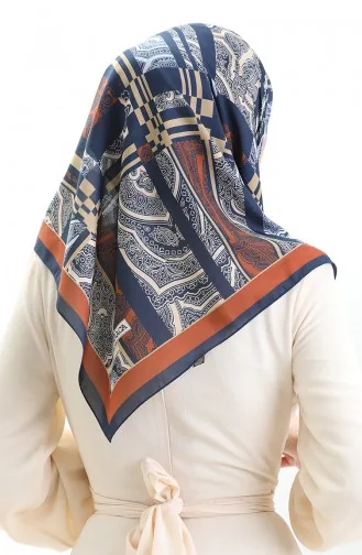 Karaca Patroon Cupra Sjaal 81089-02 Marineblauw Bruin 81089-02