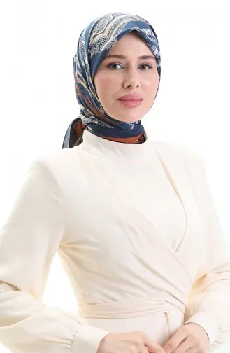 Karaca Patroon Cupra Sjaal 81089-02 Marineblauw Bruin 81089-02