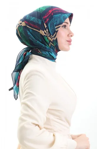 Karaca Desenli Kupra Eşarp 81089-07 Lacivert Petrol Mavisi