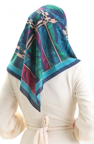 Karaca Desenli Kupra Eşarp 81089-07 Lacivert Petrol Mavisi