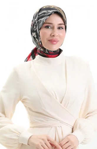 Karaca Desenli Kupra Eşarp 81089-10 Siyah Kırmızı