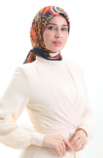 Karaca Desenli Kupra Eşarp 81090-04 Lacivert Oranj