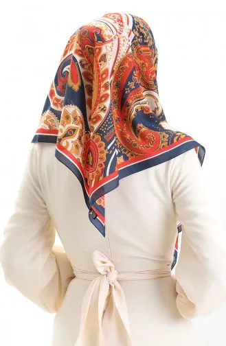Karaca Desenli Kupra Eşarp 81090-04 Lacivert Oranj