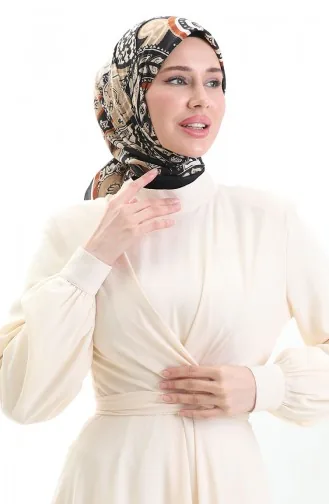 Karaca Desenli Kupra Eşarp 81090-07 Siyah Kahverengi