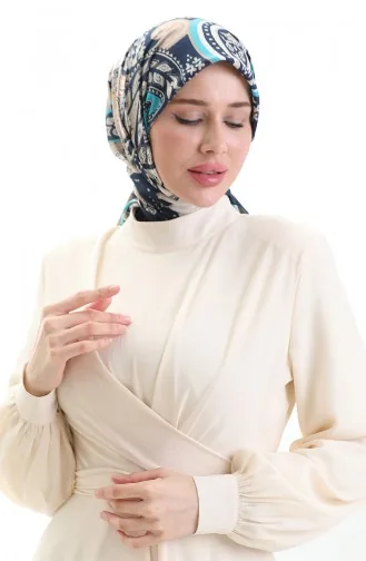 Karaca Desenli Kupra Eşarp 81090-09 Lacivert Mavi