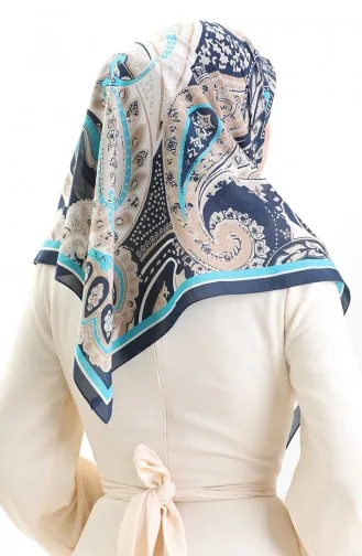 Karaca Desenli Kupra Eşarp 81090-09 Lacivert Mavi