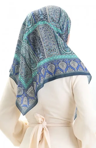 Karaca Desenli Cotton Eşarp 81091-01 Lacivert Saks