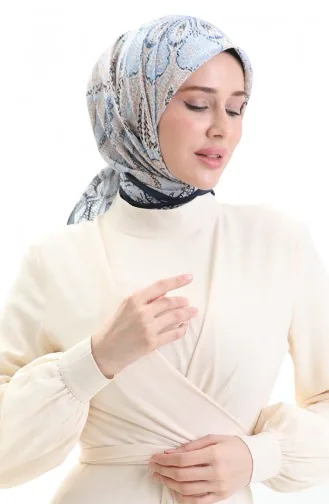 Karaca Desenli Cotton Eşarp 81098-09 Lacivert İndigo