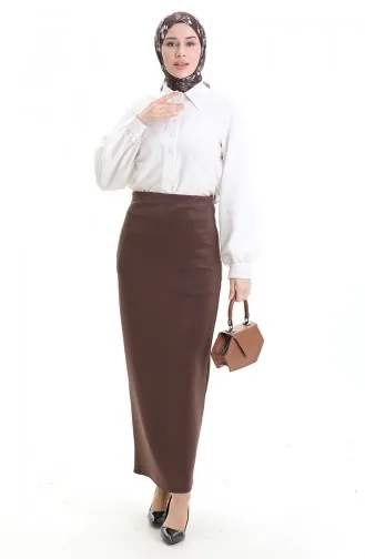 Düz Kalem Etek 0172-01 Kahverengi