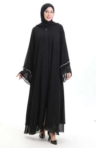 Zippered Abaya With Stone Detailed Sleeves 0167-01 Black 0167-01
