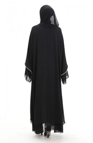 Zippered Abaya With Stone Detailed Sleeves 0167-01 Black 0167-01