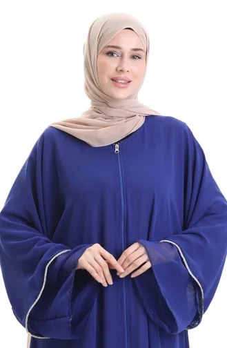 Abaya Zippée Avec Manches Ornées De Pierres 0167-02 Saks 0167-02
