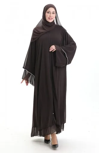 Zippered Abaya With Stone Detailed Sleeves 0167-04 Brown 0167-04