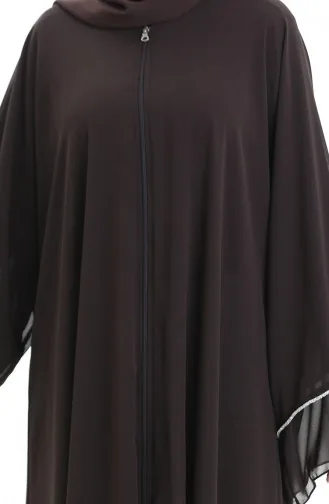 Zippered Abaya With Stone Detailed Sleeves 0167-04 Brown 0167-04