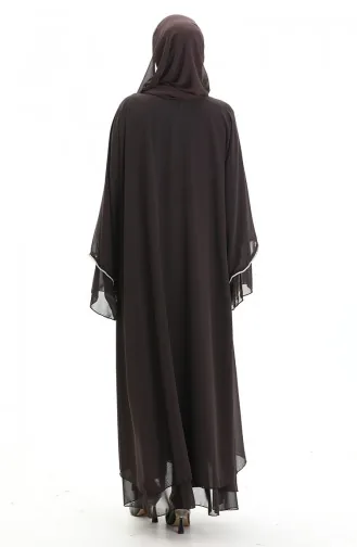 Zippered Abaya With Stone Detailed Sleeves 0167-04 Brown 0167-04