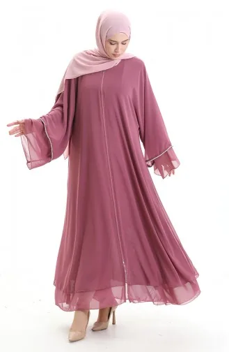 عباية بسحاب مع تفاصيل حجرية على الأكمام 0167-05 داستي روز 0167-05