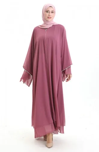 عباية بسحاب مع تفاصيل حجرية على الأكمام 0167-05 داستي روز 0167-05