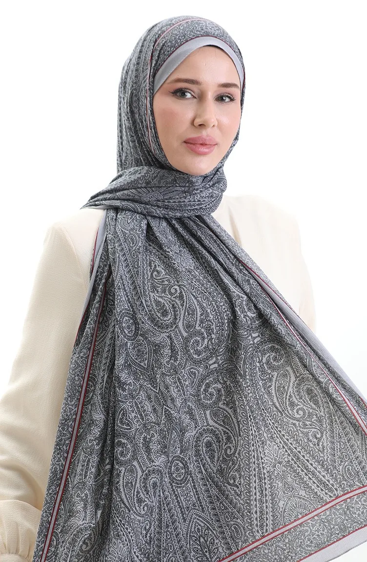 Mio Crepe Sjaal Met Karaca Patroon 82000-01 Grijs 82000-01