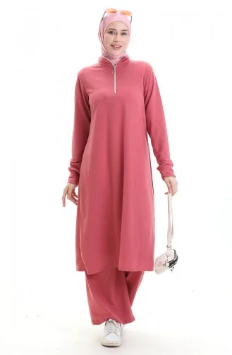 İki İplik Tunik Pantolon İkili Takım 2068-01 Gül Kurusu
