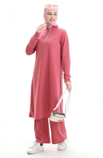 İki İplik Tunik Pantolon İkili Takım 2068-01 Gül Kurusu