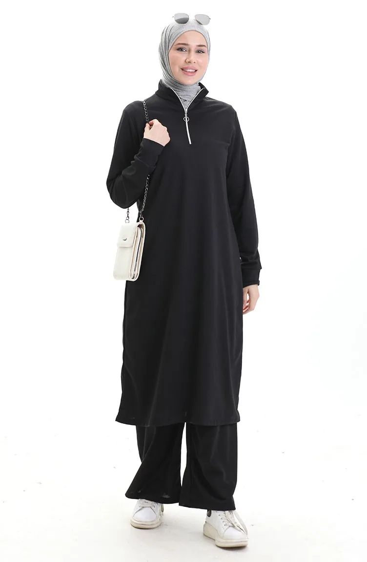 İki İplik Tunik Pantolon İkili Takım 2068-04 Siyah
