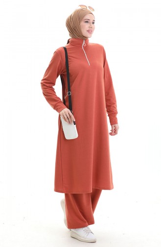 İki İplik Tunik Pantolon İkili Takım 2068-05 Kiremit