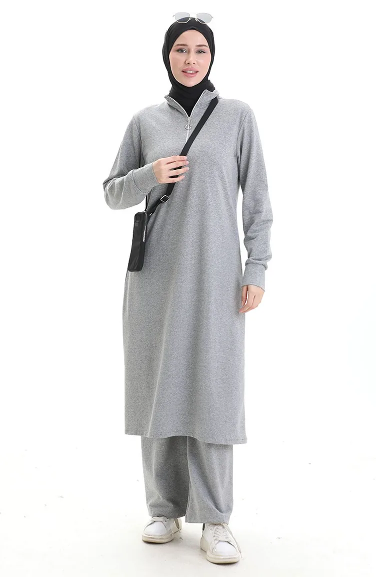 طقم تونيك وبنطلون من قطعتين 2068-06 رمادي 2068-06