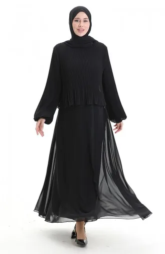 Robe De Soirée Plissée Grande Taille 0170-02 Noir 0170-02