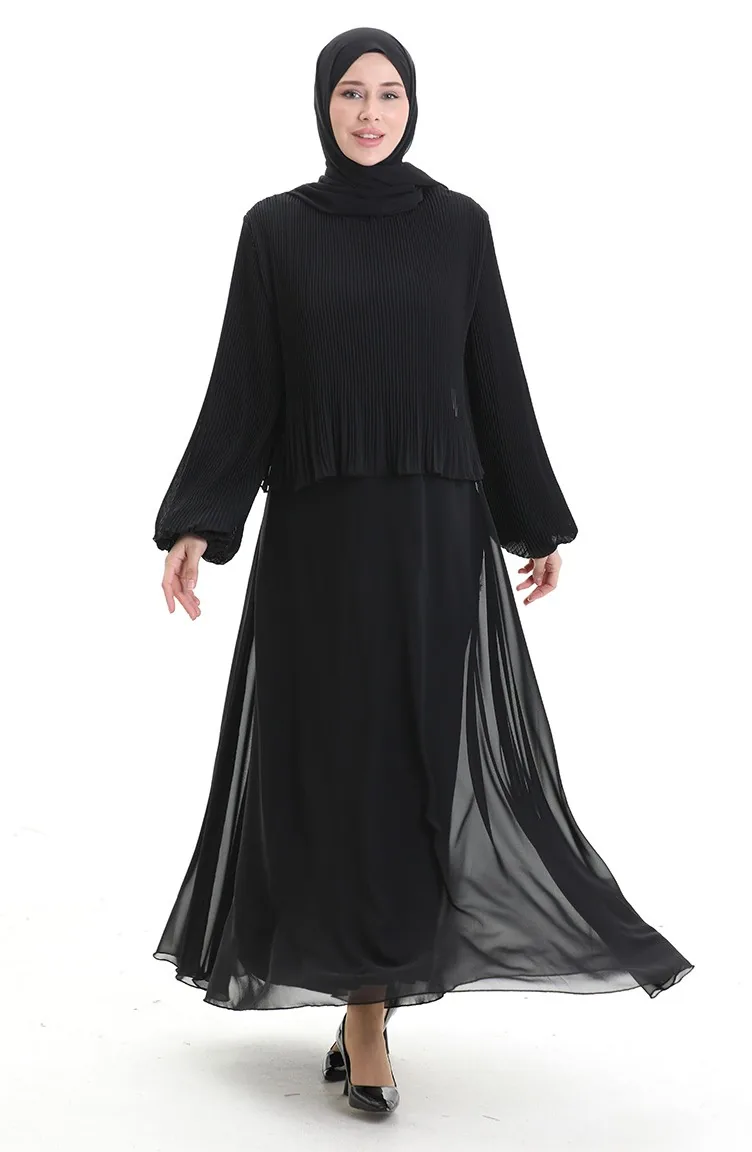 Robe De Soirée Plissée Grande Taille 0170-02 Noir 0170-02