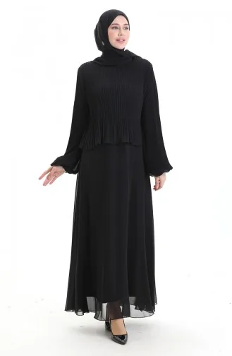 Robe De Soirée Plissée Grande Taille 0170-02 Noir 0170-02