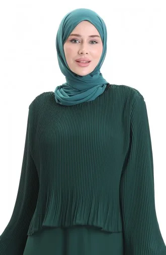 Büyük Beden Pilise Detaylı Abiye Elbise 0170-03 Zümrüt Yeşili