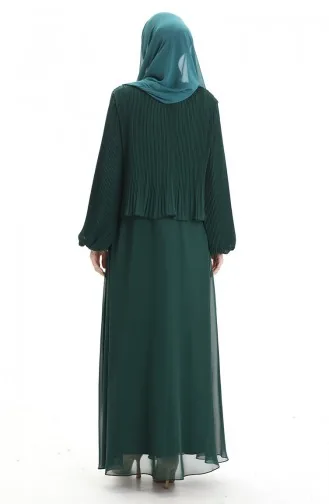 Büyük Beden Pilise Detaylı Abiye Elbise 0170-03 Zümrüt Yeşili