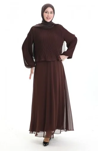 Robe De Soirée Plissée Grande Taille 0170-04 Marron 0170-04