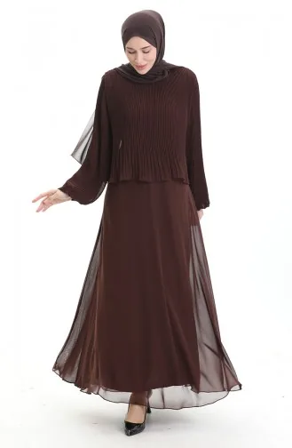 Robe De Soirée Plissée Grande Taille 0170-04 Marron 0170-04