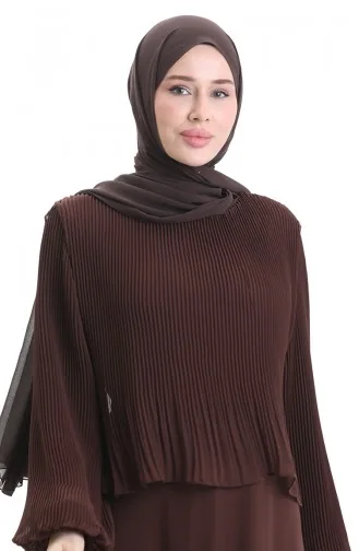 Robe De Soirée Plissée Grande Taille 0170-04 Marron 0170-04