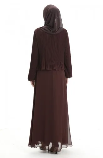 Robe De Soirée Plissée Grande Taille 0170-04 Marron 0170-04