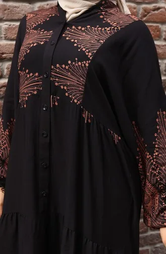 Yarım Düğmeli Uzun Patlı Elbise 5579-02 Siyah